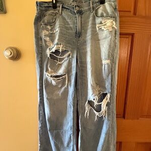 American Eagle Outfitters Women's Ripped Light Blue Boyfriend Jeans